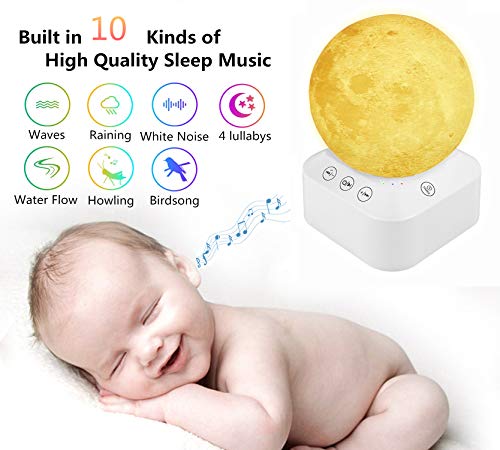 FEISIKE White Noise Machine with Lamp Light,Sound Machine for Sleeping,10 Soothing Sounds,8 Level Adjustable Volume Relaxing Music Nature Sounds,7 Color 3D Printing Moon Night Light for Adults & Baby