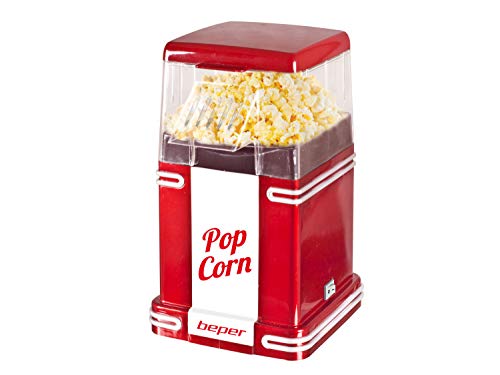 Beper - Machine À Pop-Corn, Pop-Corn En 3 Minutes, Sans Matières Grasses, Circulation D'Air Chaud, Puissance 1200W - Rouge [Classe D'Efficacité Énergétique B]