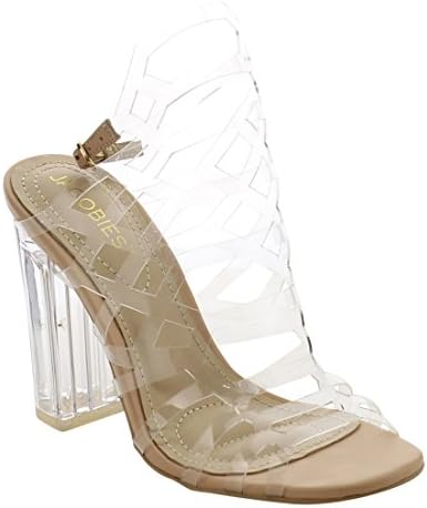 JACOBIES AF52 Women's Clear Lucite Slingback Peep Toe Heels Half Size Small, Color:CLEAR, Size:7.5