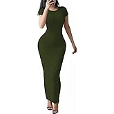 Women's Bodycon Maxi Dress Short Sleeve Round Neck Casual Long Dress Sexy Night Out Party Dresses
