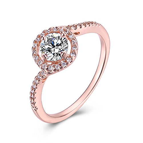 Wemeet CZ Engagement Rings for Women, 18K Rose Gold Plated Round Cut Crystal Simulated Diamond Fashion Rings Best Promise Ring for Her Anniversary