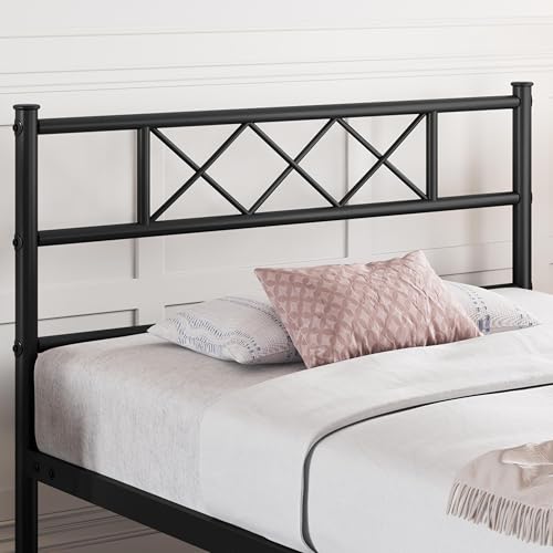 Yaheetech Twin Metal Platform Bed Frame Mattress Foundation with Headboard and Footboard No Box Spring Needed Under Bed Storage Steel Slats Black