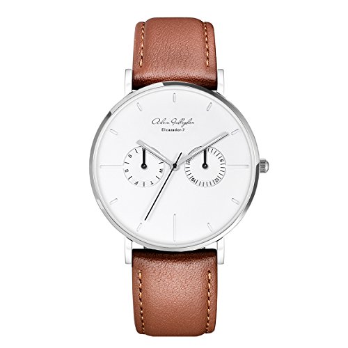 Men's Gift Wrist Watch brown leather strap waterproof double sided literal quartz watch