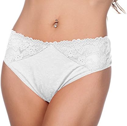 belamy Women's Made In France Mid Rise Lace Brief Panty (White, XS/S)