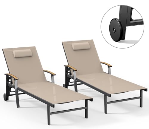Ciokea Outdoor Lounge Chair with Pillow Set of 2, 5-Position Aluminum Chaise
