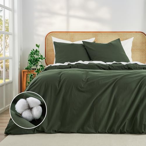 Duvetnova Bettwäsche 260x240 Baumwolle Olivgrün Superweiche 100% Vorgewaschene Baumwolle ÖKO-TEX Bettwäsche 260x240 3 teilig 1 Bettbezug 260x240+2 Kis