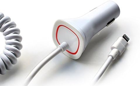Apple iPhone 7 7 Plus 6 6S 6+ 6S+ SE 5 5S New Rapid Fast Car Charger - 5 Foot Coiled Cord 5v / 2.4 Amp - White - Red LED