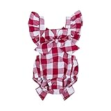 Newborn Infant Baby Girls Clothes Plaids Checks Romper Jumpsuit Bodysuit Outfits (12-18 Months, Red)