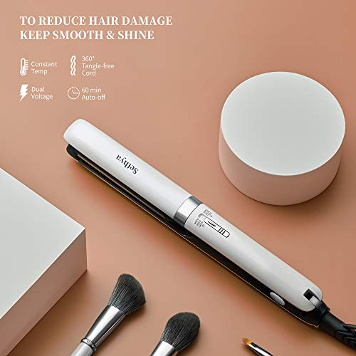 Sethya Flat Iron 1” Hair Straightener Ceramic Suspension Plates Straightener & Curler 2 in 1 Adjustable Temp Dual Voltage Auto-Off Incl Glove, Clips, Mat & Comb