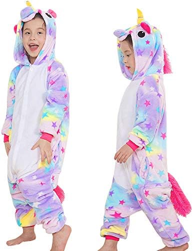 Unicorn Onesies Pajamas, Cosplay Costumes Hoodie Sleepwear Flannel Unicorn Nightwear Fancy Dress Up Size for 6-12 Years