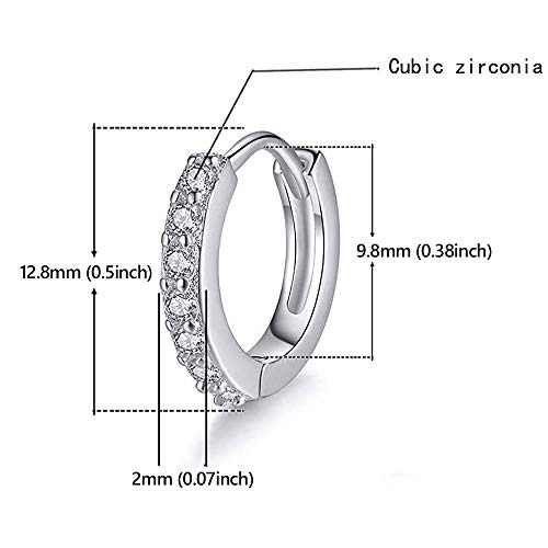 925 Sterling Silver Small Hoop Earrings Cubic Zirconia cartilage, Cubic Zirconia Cuff Earrings Huggie Stud, Gold Plated Huggie Earrings for Women Hypoallergenic (Simple-Silver)