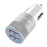 Dual USB Car Charger +LIFEGUARD 2.1A with +IQ Technology | Best Car Charger for Cell Phone, Tablet & Other USB Electronic Devices | iPhone 6+ 6 5 5S 5C, iPad, iPod, Android, Samsung Galaxy S6 S5 S4 S3 S2 Note, Tablet and most USB devices (Silver)