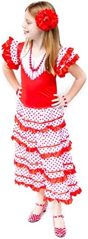 La Senorita Spanish Flamenco Dress Princess Fancy Dress Costume Girls/Kids Red White