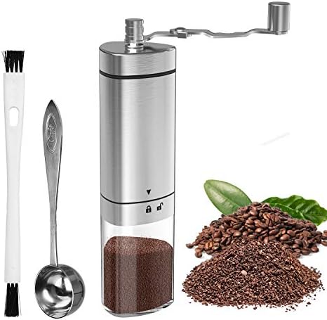 Manual Coffee Grinder with Adjustable Setting, GDREAMT Portable Hand Burr Coffee Grinder for Espresso, Aeropress, Drip Coffee, French Press, Turkish Brew, Conical Burr Mill & Brushed Stainless Steel