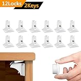 Toplus 12 Locks Magnetic Baby Safety Locks with 2 Magnetic Keys, for Cabinet Drawer ChildProof Safety Table Locks, Super-3M Adhesive--No Drilling or Screws Needed, Invisible Design, White