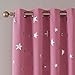 Deconovo Pink Solid Blackout Thermal Insulated Grommet Top Curtains for Kids Room with Silver Star Print, 52 x 84 Inch, 1 Pair