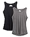 icyzone Yoga Tops Activewear Workout Clothes Open Back Fitness Racerback Tank Tops for Women (XL, Black/Grey)