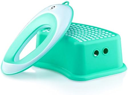 Quze Potty Seat + Matching Step Stool | Kids Toilet Training Ring for Boys or Girls + Matching Step Stool | Secure Non-Slip Surface | Suction Cup, Storage Hook, (Green)