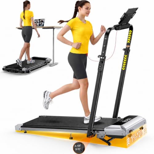 Laufband für Zuhause mit 12% Steigung, 12km/h Klappbar Laufband mit 1150MM Einziehbares Steigrohr, 6 in 1 Walking Pad, 95°/105° Drehbarer Steigrohr, 2