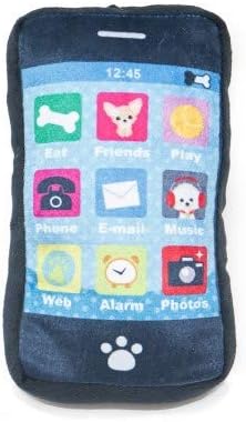 PetLondon Smart Phone Soft Plush Puppy Dog Toy iBone, 6" Realistic Dog Toy Phone Shape Black Plush London