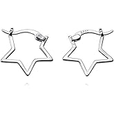 Reffeer Solid 925 Sterling Silver Minimalist Star Hoop Earrings for Women Teens Star Huggie Earrings Hoop