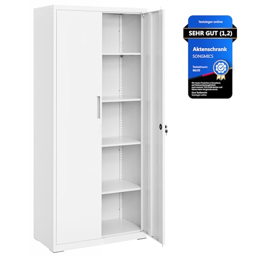 SONGMICS Aktenschrank, Doppeltüren, Schloss, 5 Ebenen, 80 x 40 x 180 cm