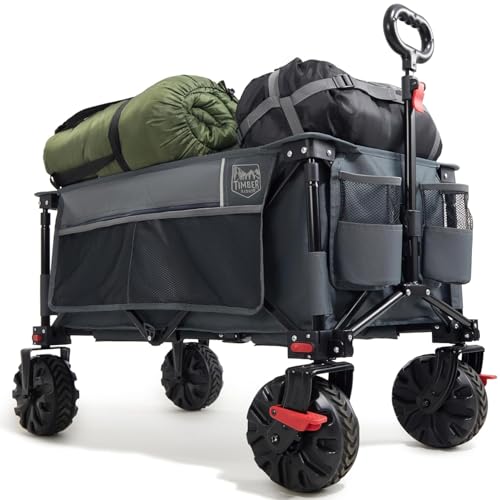 XXL Chariot de Transport Pliable avec Frein Chariot Plage à roulettes Tout Terrain Roues Amovibles Poignée Réglable Poche Latérale pour Jardin Plage Camping Pique-Nique BBQ Match