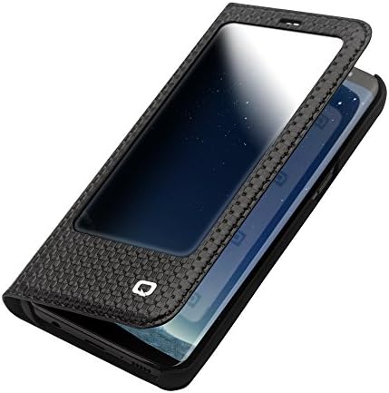 QIALINO Genuine Leather Samsung Galaxy S8 Plus Case (with Kickstand, Smart Window and Auto Sleep/Wake Smart Cover), Black
