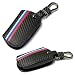 iJDMTOY M-Colored Stripe Black Carbon Fiber Pattern Leather Key Holder with Keychain Compatible With BMW 1 2 3 4 5 6 7 Series X3 Remote Fob primary
