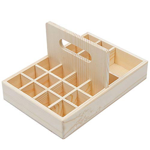 VolksRose Essential Oil Storage Box, Wooden Tray Display Rack with Carry Handle Organizer for Jewelry, Small Plant, Diffuser, Nail Polish and More, Holds 21 Bottles #ob07