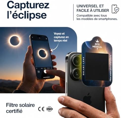Lunettes Eclipse Solaire 2026 – Lot de 6 Paires Premium avec 2 Filtres Solaires pour Smartphone, Lunettes Eclipse Solaire ISO 12312-2, Certifiées CE, Protection des Yeux pour l'Observation du Soleil