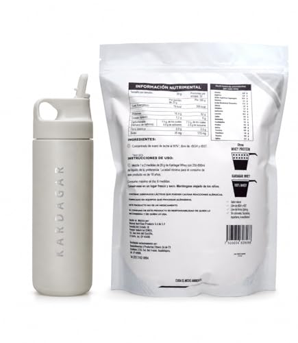 KARDAGAR Whey Protein Natural Concentrado WPC80 1Kg y Vaso Shaker Beige 550ml 16.4g Proteina Sin Sabor en Polvo 1.5g Carbohidratos por porción Sin Edulcorantes ni Aditivos Apoyo al Desarrollo Muscular