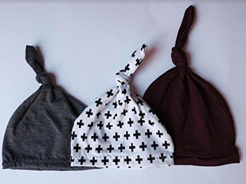 3 Pack Top knot baby hats- Gender Neutral Baby Hats by Alltot in Wine, Gray, Black Plus