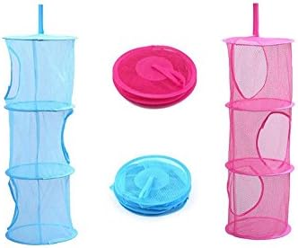 Leoyoubei Foldable Hanging Basket,4 Tier Storage Organizer, While Neatly Organizing Children's Toys,Shawls,Hats and Mittens,Attaches Easily to Any Rod 43.5” x 12” 2 Pack Blue