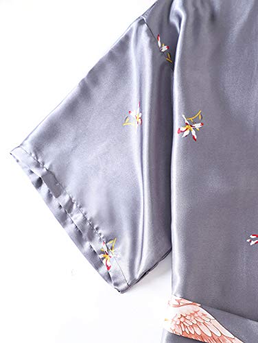 ETAOLINE Womens Satin Kimono Robe Printed Bathrobes Bridal Dressing Gown - Thumbnail 5