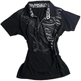 Women Vintage Y2k T-Shirts Polo Print Slim Tees Goth Punk Grunge Tops | Classic letter print decoration;Retro lapel Polo style;Soft fabric for all-day comfort;Versatile for daily casual outfits