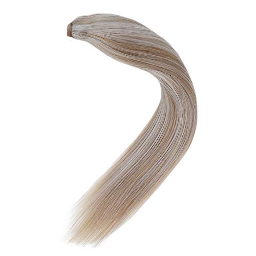 LaaVoo 12" Short Wrap Pony Tail Human Hair Extensions in Color Ash Blonde Mixed Bleach Blonde Remy Brazilian One Piece Ponytail Hair 70g