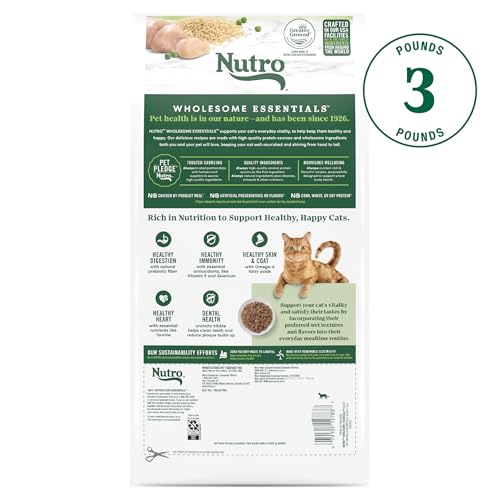 NUTRO WHOLESOME ESSENTIALS ADULT DRY CAT FOOD, CHICKEN & BROWN RICE RECIPE, 3 LB. BAG