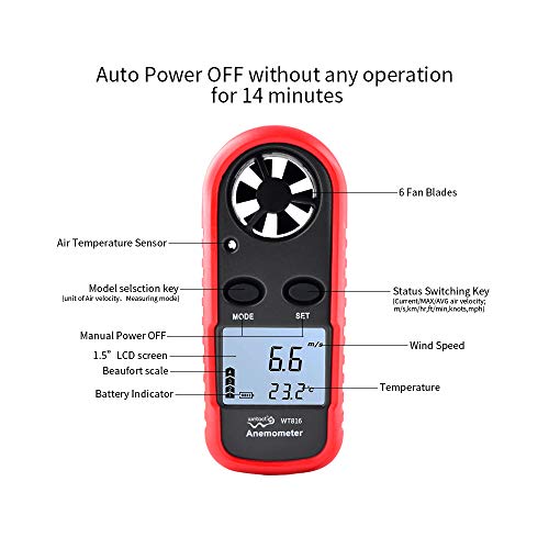 Anemometer Handheld Wind Speed Meter Gauge, Digital Air Temperature Anemometer HVAC Velometer Wind Velocity Meter Thermometer with Backlight Chill MAX AVG for Shooting Windsurfing Kitesurfing Sailing
