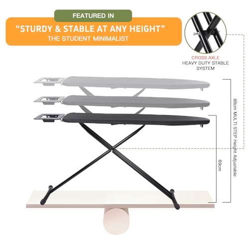 Keqin Large Ironing Board Full Size 131 * 33cm with Heat Resistant Cover,Adjustable Height (69-88cm),Non-Slip Legs and Safety lock Buckle Design Ironing Board and Iron Rest (Black)