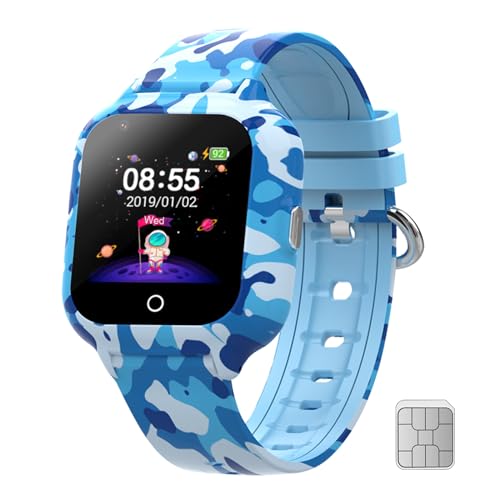 Wonlex Kids Smart Watch Boys Call &Text, 4G WiFi 8GB Large Memory Video Calling GPS SOS Camouflage SIM Card Included Phone Watch for Kids