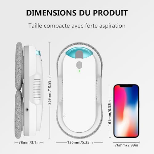 HIXZAP X1 Robot Window Cleaner with Two-Way Ultrasonic Spray, Double Propeller, 4800-6400pa, 85 ml Tank, Edge Detection, Smart Navigation, for Windows and Mirrors (White)