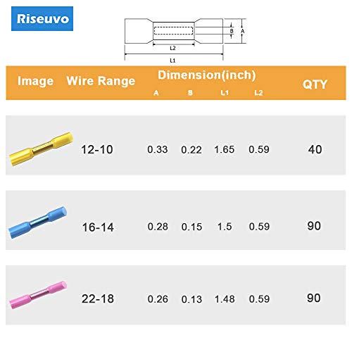 220pcs Heat Shrink Butt Connectors - Insulated Waterproof Electrical Terminals, Crimp Wire Connector for Automotive Marine Boat Truck Trailer by Riseuvo - Thumbnail 4