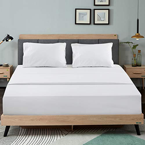 EMONIA 400TC 100 Pakistan Cotton Sheet White Queen Sheets Set, 4Piece