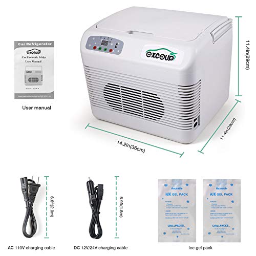 EXCOUP Electric Cooler and Warmer with Portable Handle for Car and Home 12 Liter Mini Fridge Thermoelectric Refrigerator, 23°F-140°F