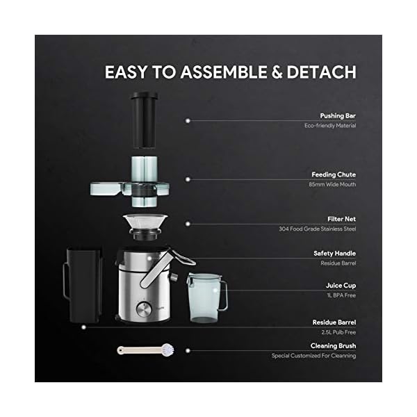 Juicer-Bagotte-Upgraded-800W-23500Rmin-MAX-Speed-Large-Juicer-Machine-85mm-Wide-Mouth-for-Whole-Fruit-and-Vegetable-Dual-Speed-Setting-Easy-to-Clean Juicer, Bagotte Upgraded 800W 23500R/min MAX Speed Large Juicer Machine, 85mm Wide Mouth for Whole Fruit and Vegetable, Dual Speed Setting, Easy to Clean