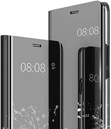 Neotronix - Luxurious Mirror Glass Semi Clear Flip Case Cover with Kickstand for iPhone Xs/X (Black)