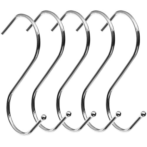 BEWISHOME S Shaped Hooks,20 PCS S Hooks for Hanging Clothes, S-Hooks Utility Hanging Hooks,S Shaped Silver Hooks Hangers for Kitchen Bathroom Bedroom Office, Chrome FYC02S