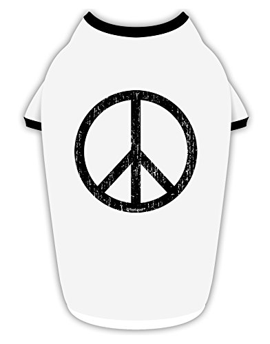 TooLoud Peace Sign Symbol - Distressed Cotton Dog Shirt White with Black Medium