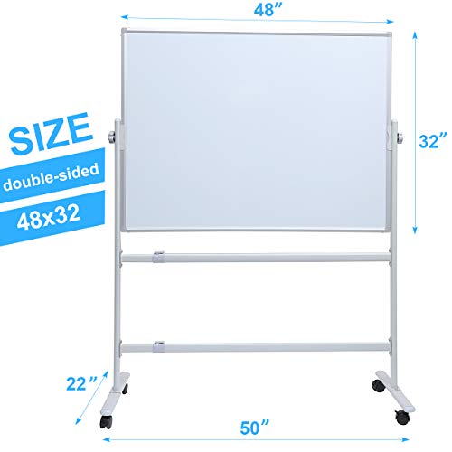 Mobile Whiteboard 48 x 32 Inches Double Sided Dry Erase